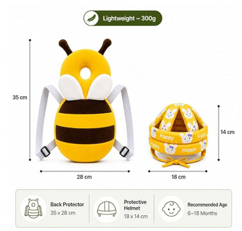 Baby Safety Combo – Bee Head Protection Helmet & Bee Back Protector Pillow for Crawling & Walking Babies | Adjustable, Lightweight & Soft